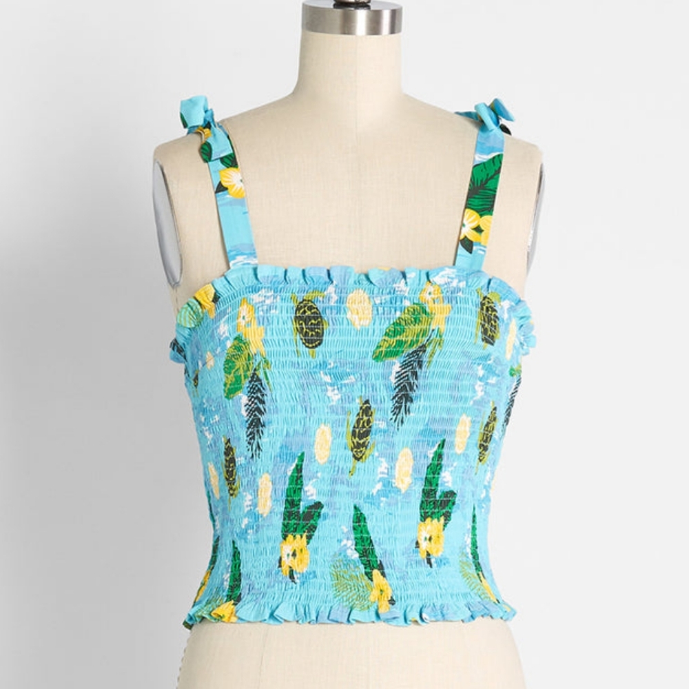 NWT Modcloth x Collectif Sea Turtle Soiree Smocked Crop Tank Top Plus 14 16 20
